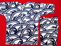 義若オリジナルの子供用鯉口シャツ・ダボシャツ　青海波に波濤（白紺）　上下組セット